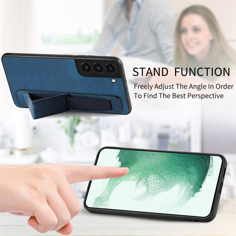 For Samsung Galaxy S22 5G Retro Wristband Holder Leather Back Phone Case(Blue) For Samsung Galaxy S22 5G Retro Wristband Holder Leather Back Phone Case(Blue)