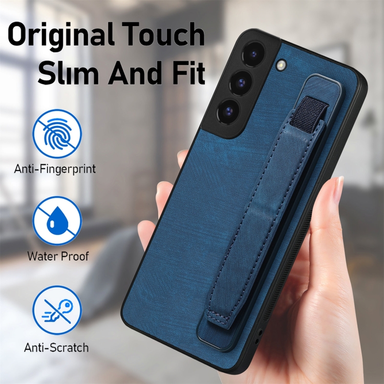 For Samsung Galaxy S22 5G Retro Wristband Holder Leather Back Phone Case(Blue) For Samsung Galaxy S22 5G Retro Wristband Holder Leather Back Phone Case(Blue)