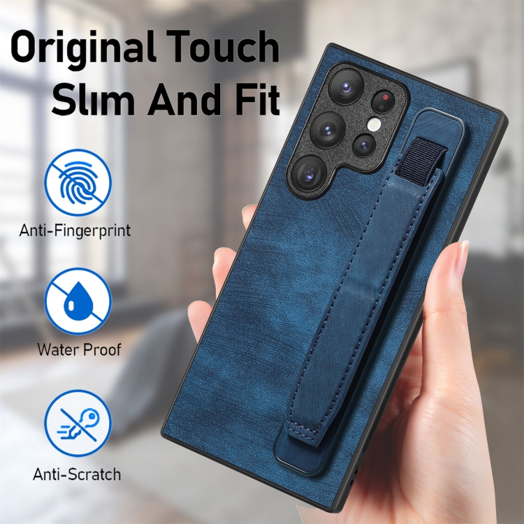 For Samsung Galaxy S23 Ultra 5G Retro Wristband Holder Leather Back Phone Case(Blue) For Samsung Galaxy S23 Ultra 5G Retro Wristband Holder Leather Back Phone Case(Blue)