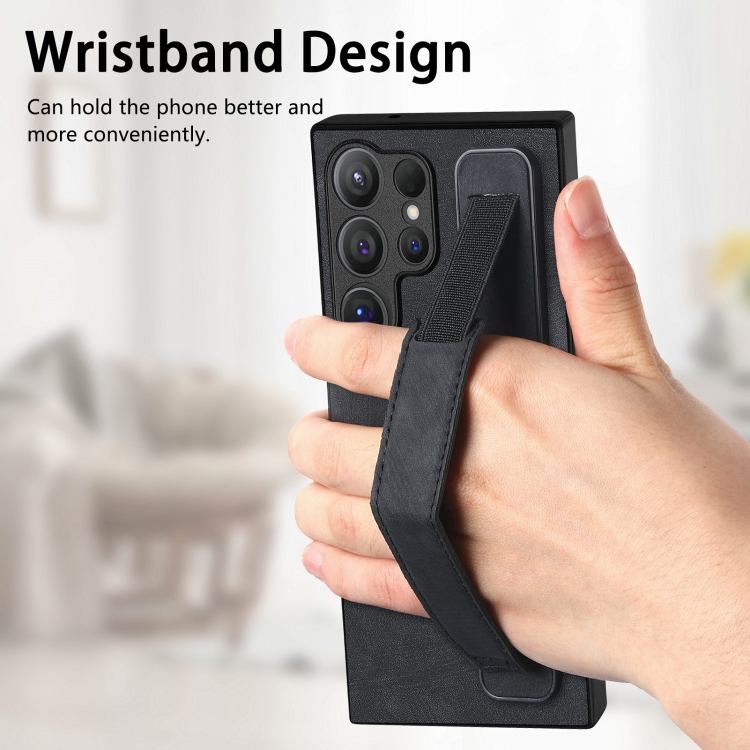 For Samsung Galaxy S24 Ultra 5G Retro Wristband Holder Leather Back Phone Case(Black) For Samsung Galaxy S24 Ultra 5G Retro Wristband Holder Leather Back Phone Case(Black)