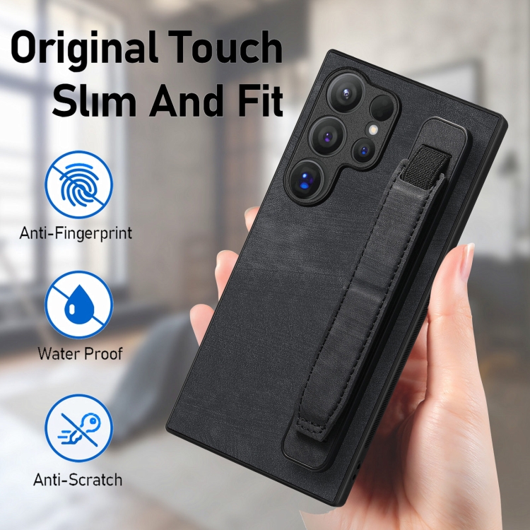 For Samsung Galaxy S24 Ultra 5G Retro Wristband Holder Leather Back Phone Case(Black) For Samsung Galaxy S24 Ultra 5G Retro Wristband Holder Leather Back Phone Case(Black)