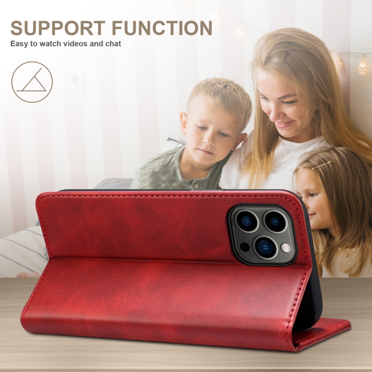 For iPhone 16 Suteni Calf Texture Horizontal Flip Leather Phone Case(Red) For iPhone 16 Suteni Calf Texture Horizontal Flip Leather Phone Case(Red)