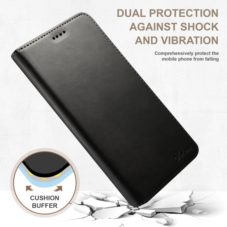 For iPhone 16 Pro Suteni Calf Texture Horizontal Flip Leather Phone Case(Black) For iPhone 16 Pro Suteni Calf Texture Horizontal Flip Leather Phone Case(Black)
