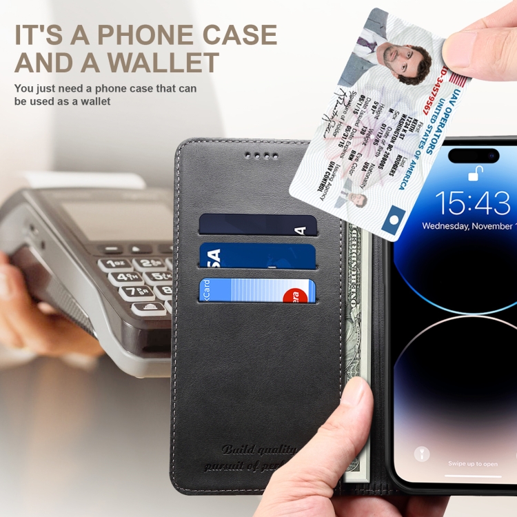 For iPhone 16 Pro Suteni Calf Texture Horizontal Flip Leather Phone Case(Black) For iPhone 16 Pro Suteni Calf Texture Horizontal Flip Leather Phone Case(Black)