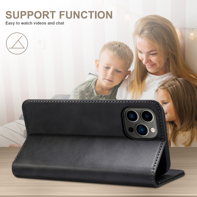 For iPhone 16 Pro Suteni Calf Texture Horizontal Flip Leather Phone Case(Black) For iPhone 16 Pro Suteni Calf Texture Horizontal Flip Leather Phone Case(Black)