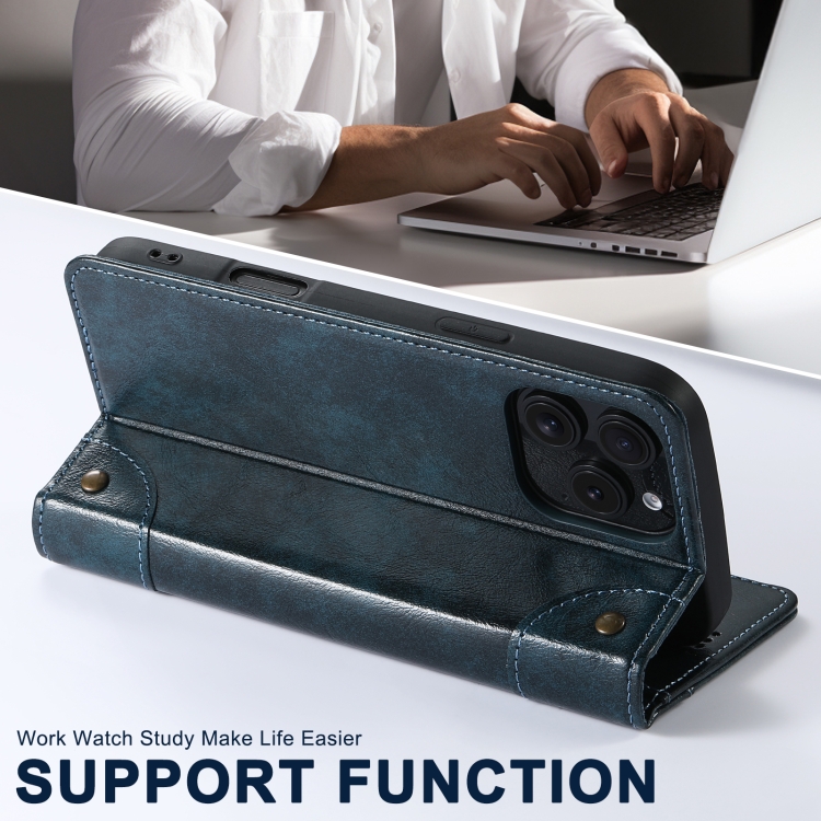For iPhone 16 Suteni Baroque Calf Texture Buckle Wallet Leather Phone Case(Blue) For iPhone 16 Suteni Baroque Calf Texture Buckle Wallet Leather Phone Case(Blue)