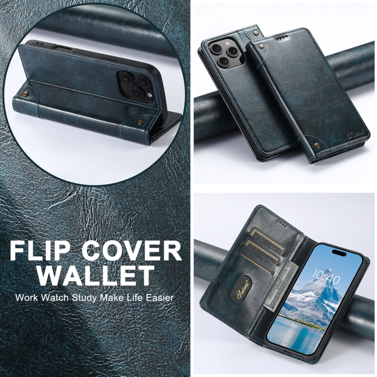 For iPhone 16 Suteni Baroque Calf Texture Buckle Wallet Leather Phone Case(Blue) For iPhone 16 Suteni Baroque Calf Texture Buckle Wallet Leather Phone Case(Blue)