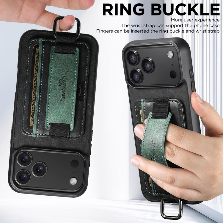 For iPhone 18 Pro Suteni H13 Card Wallet Wrist Strap Holder PU Phone Case(Black)