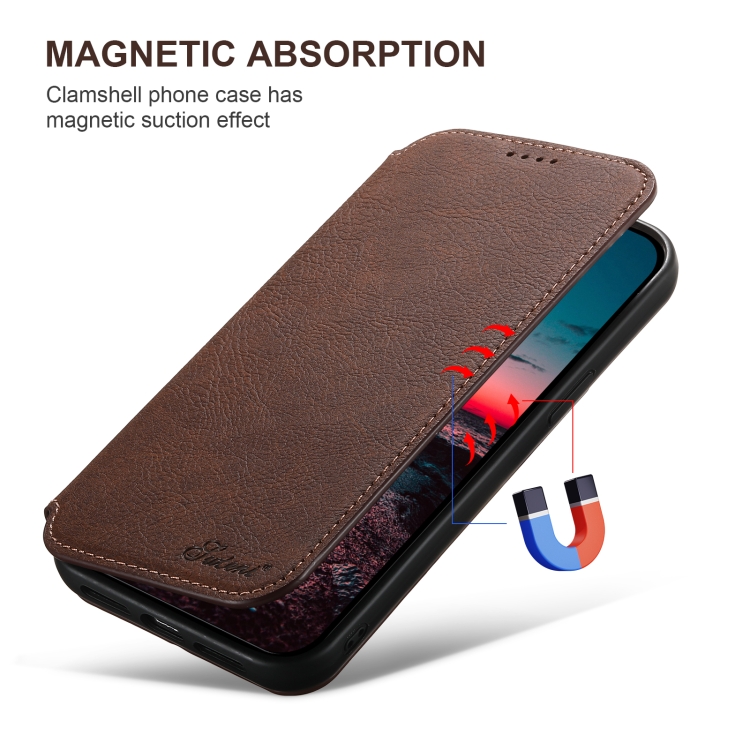 For iPhone 16 Suteni J06 Retro Matte Litchi Texture Leather MagSafe Phone Case(Brown) For iPhone 16 Suteni J06 Retro Matte Litchi Texture Leather MagSafe Phone Case(Brown)