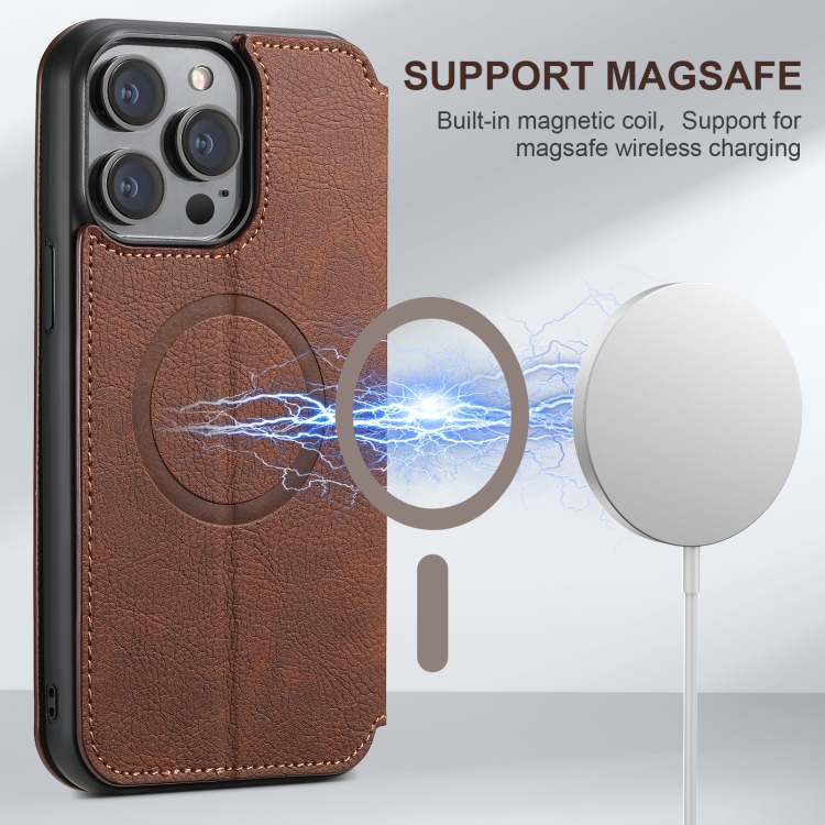 For iPhone 16 Suteni J06 Retro Matte Litchi Texture Leather MagSafe Phone Case(Brown) For iPhone 16 Suteni J06 Retro Matte Litchi Texture Leather MagSafe Phone Case(Brown)