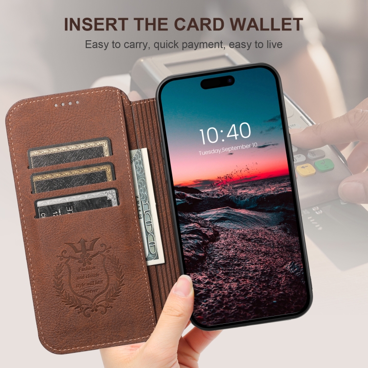 For iPhone 16 Suteni J06 Retro Matte Litchi Texture Leather MagSafe Phone Case(Brown) For iPhone 16 Suteni J06 Retro Matte Litchi Texture Leather MagSafe Phone Case(Brown)