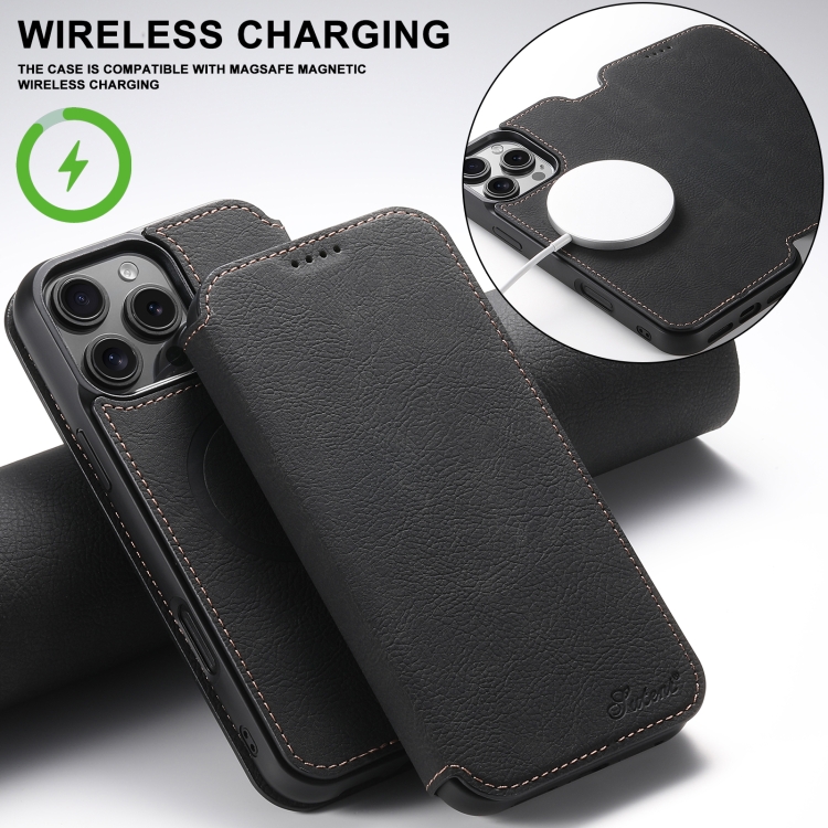 For iPhone 16 Pro Suteni J06 Retro Matte Litchi Texture Leather MagSafe Phone Case(Black)