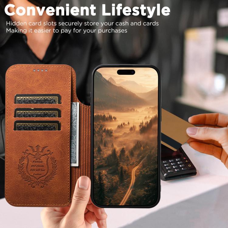 For iPhone 18 Pro Suteni J06 Retro Matte Litchi Texture Leather MagSafe Phone Case(Khaki)