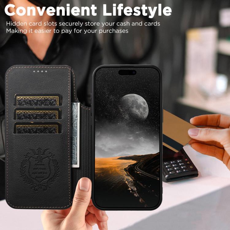 For iPhone 18 Suteni J06 Retro Matte Litchi Texture Leather MagSafe Phone Case(Black)