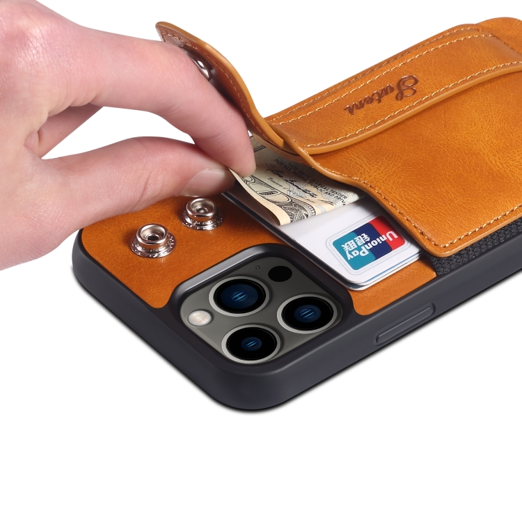 For iPhone 15 Pro Max SUTENI H12 Wrist Strap Leather Back Phone Case with Card Slot(Black) - B2