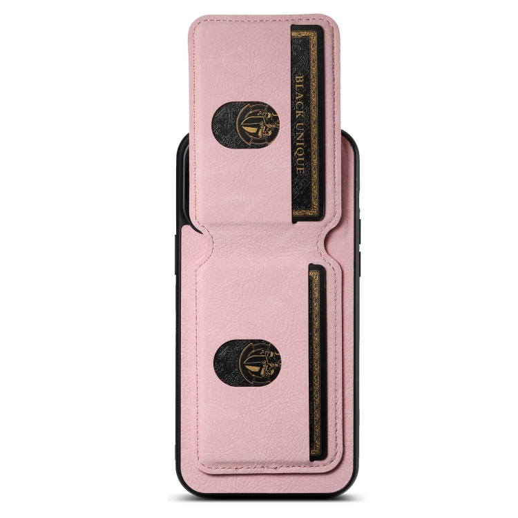 For iPhone 14 Suteni H02 Litchi Leather Card Wallet Stand Back Phone Case(Pink) - 4