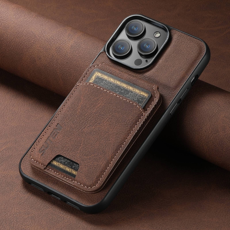 For iPhone 16 Pro Suteni H02 Litchi Leather Card Wallet Stand Back Phone Case(Brown) For iPhone 16 Pro Suteni H02 Litchi Leather Card Wallet Stand Back Phone Case(Brown)