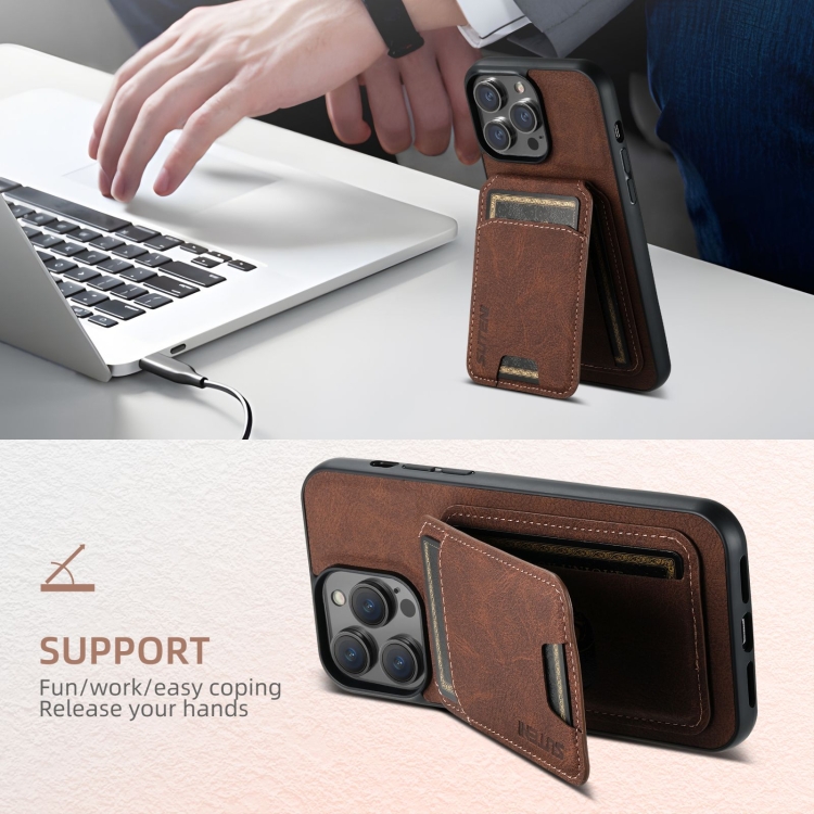 For iPhone 16 Pro Suteni H02 Litchi Leather Card Wallet Stand Back Phone Case(Brown) For iPhone 16 Pro Suteni H02 Litchi Leather Card Wallet Stand Back Phone Case(Brown)