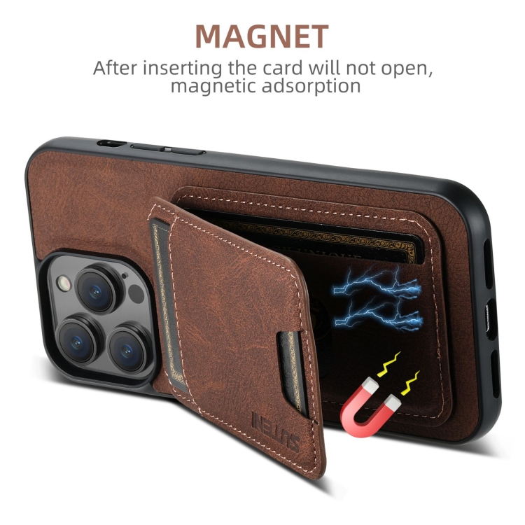 For iPhone 16 Pro Suteni H02 Litchi Leather Card Wallet Stand Back Phone Case(Brown) For iPhone 16 Pro Suteni H02 Litchi Leather Card Wallet Stand Back Phone Case(Brown)