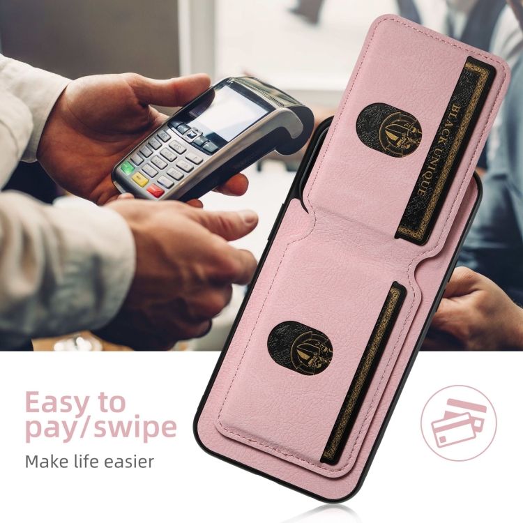 For iPhone 16 Plus Suteni H02 Litchi Leather Card Wallet Stand Back Phone Case(Pink) For iPhone 16 Plus Suteni H02 Litchi Leather Card Wallet Stand Back Phone Case(Pink)