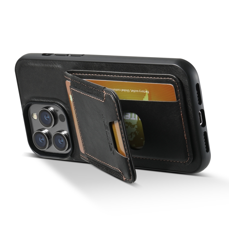 For iPhone 14 Suteni H03 Oil Wax Leather Wallet Stand Back Phone Case(Black) - 3