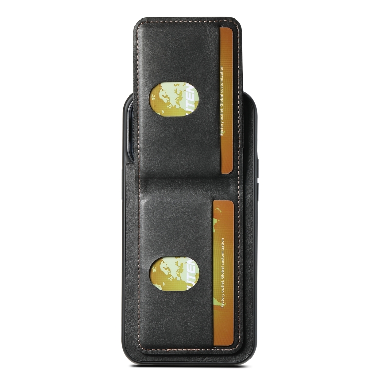 For iPhone 14 Suteni H03 Oil Wax Leather Wallet Stand Back Phone Case(Black) - 4