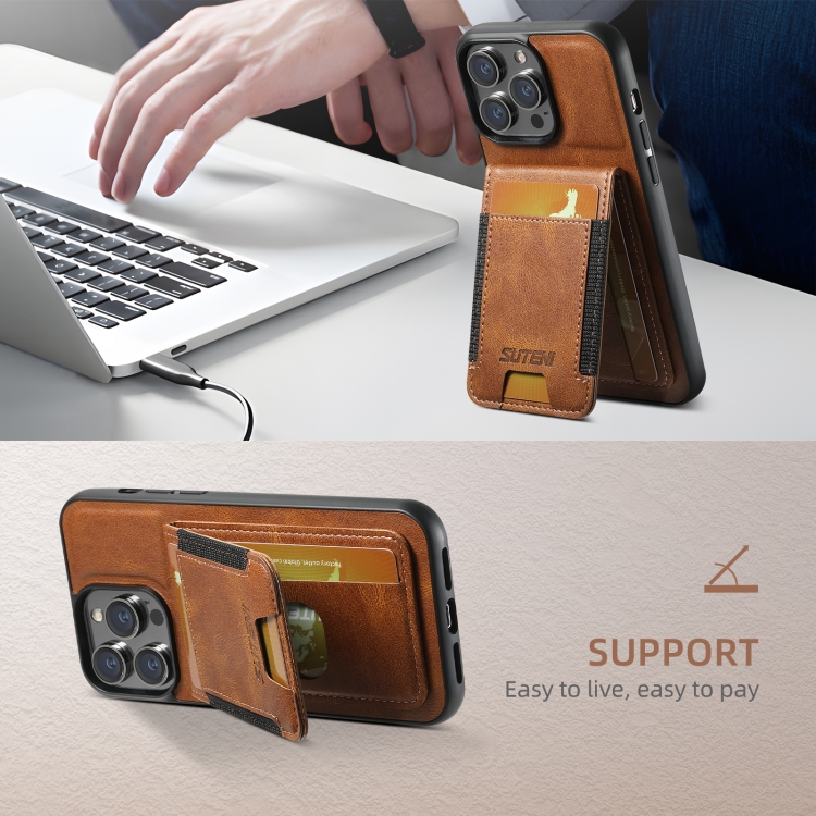 For iPhone 16 Pro Suteni H03 Oil Wax Leather Wallet Stand Back Phone Case(Brown) For iPhone 16 Pro Suteni H03 Oil Wax Leather Wallet Stand Back Phone Case(Brown)