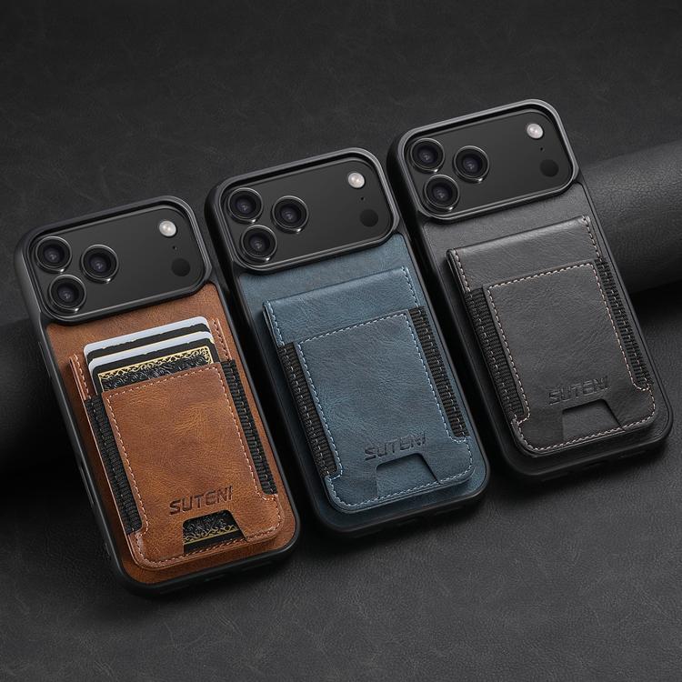 For iPhone 17 Pro Max Suteni H03 Oil Wax Leather Wallet Stand Back Phone Case(Black) - 4