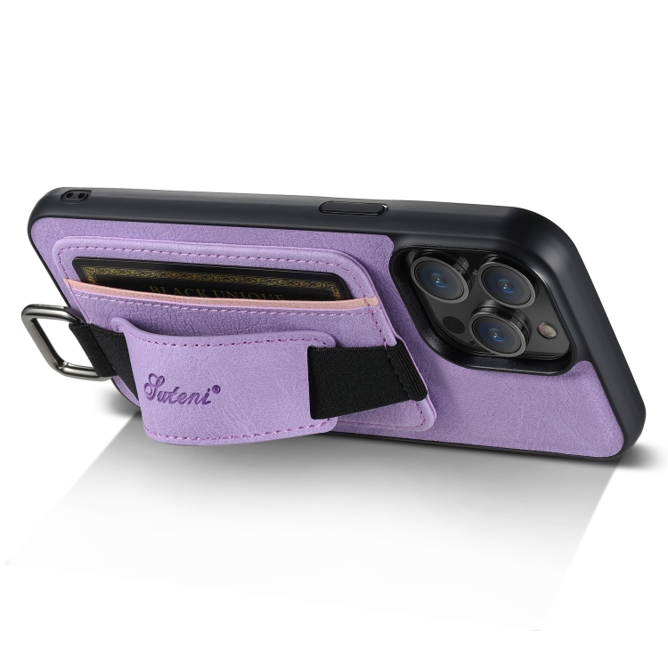 For iPhone 11 Pro Max Suteni H13 Litchi Leather Wrist Strap Wallet Back Phone Case(Purple) For iPhone 11 Pro Max Suteni H13 Litchi Leather Wrist Strap Wallet Back Phone Case(Purple)