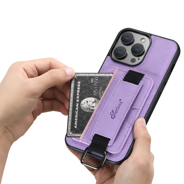 For iPhone 11 Pro Max Suteni H13 Litchi Leather Wrist Strap Wallet Back Phone Case(Purple) For iPhone 11 Pro Max Suteni H13 Litchi Leather Wrist Strap Wallet Back Phone Case(Purple)