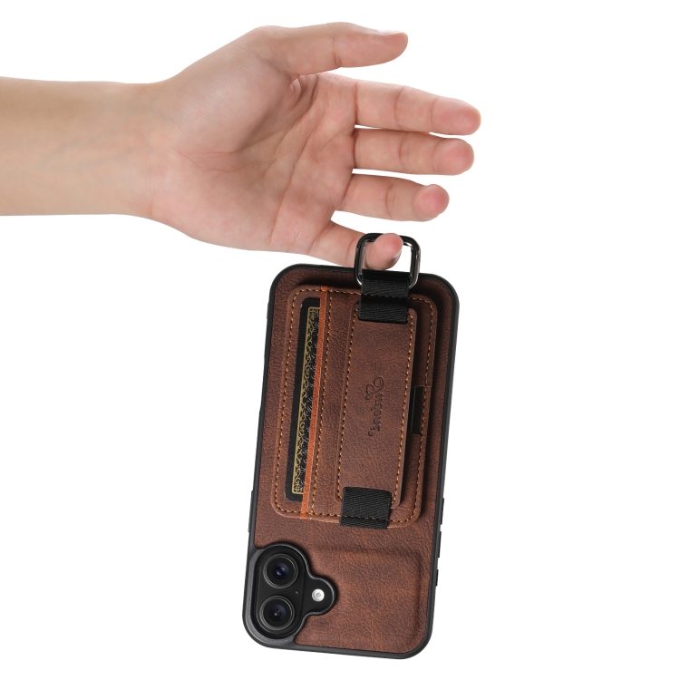 For iPhone 16 Suteni H13 Litchi Leather Wrist Strap Wallet Back Phone Case(Brown) For iPhone 16 Suteni H13 Litchi Leather Wrist Strap Wallet Back Phone Case(Brown)