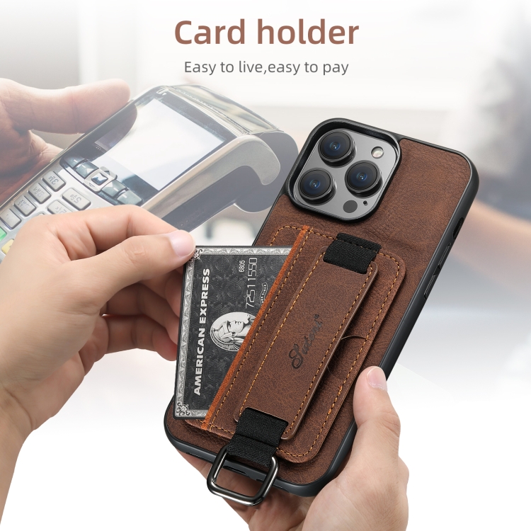 For iPhone 16 Suteni H13 Litchi Leather Wrist Strap Wallet Back Phone Case(Brown) For iPhone 16 Suteni H13 Litchi Leather Wrist Strap Wallet Back Phone Case(Brown)