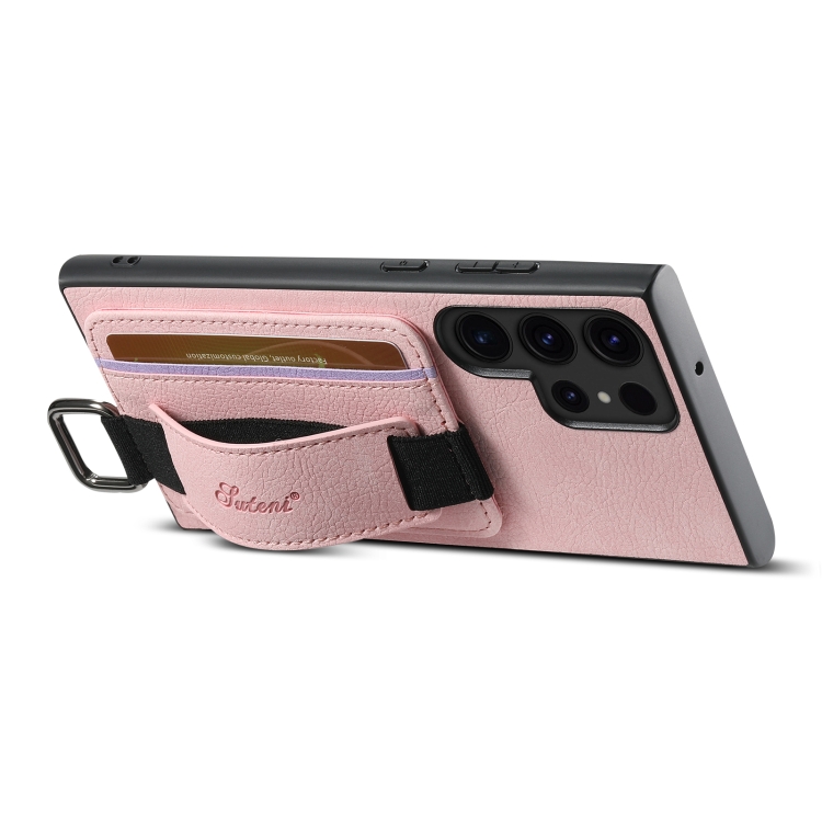 For Samsung Galaxy S23 Ultra 5G Suteni H13 Litchi Leather Wrist Strap Wallet Back Phone Case(Pink) For Samsung Galaxy S23 Ultra 5G Suteni H13 Litchi Leather Wrist Strap Wallet Back Phone Case(Pink)