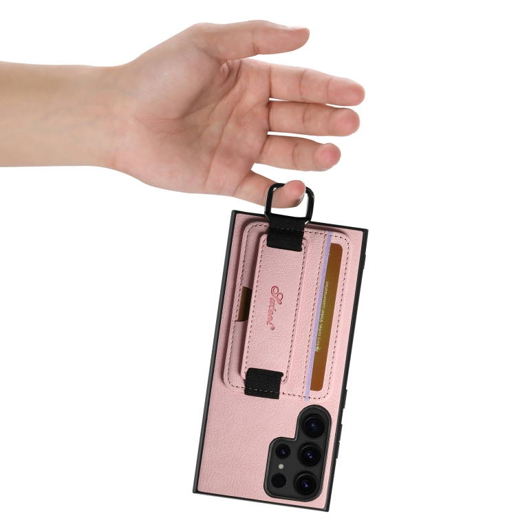 For Samsung Galaxy S23 Ultra 5G Suteni H13 Litchi Leather Wrist Strap Wallet Back Phone Case(Pink) For Samsung Galaxy S23 Ultra 5G Suteni H13 Litchi Leather Wrist Strap Wallet Back Phone Case(Pink)
