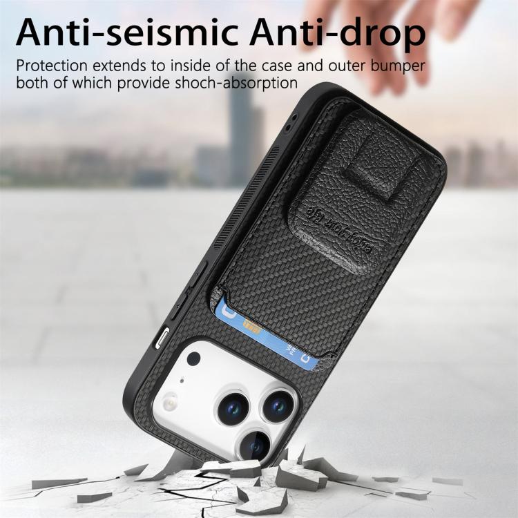 For iPhone 17 Pro Max Carbon Fiber Card Bag Fold Stand Phone Case(Black) - 1