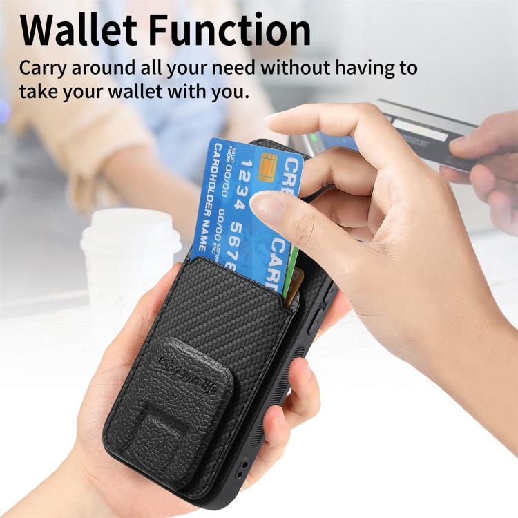 For iPhone 17 Pro Max Carbon Fiber Card Bag Fold Stand Phone Case(Black) - 2