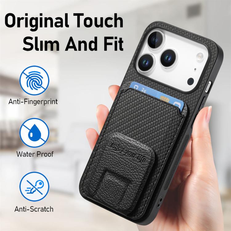 For iPhone 17 Pro Max Carbon Fiber Card Bag Fold Stand Phone Case(Black) - 3