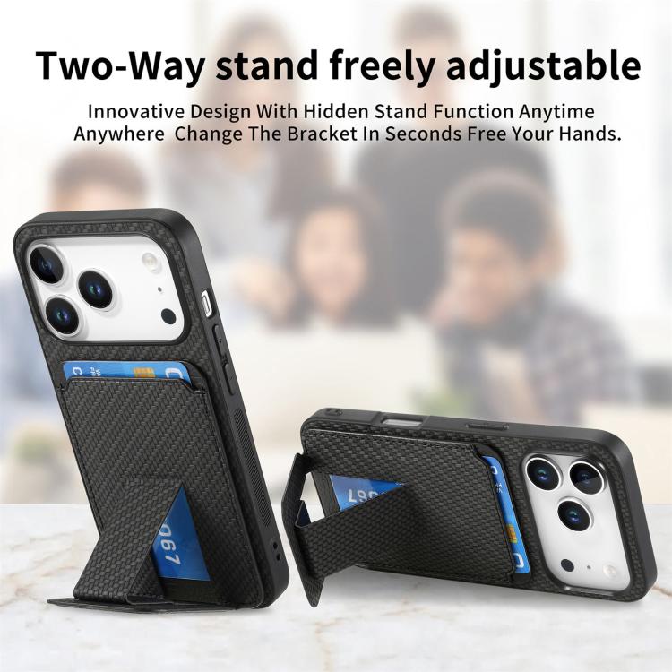 For iPhone 17 Pro Max Carbon Fiber Card Bag Fold Stand Phone Case(Black) - 4