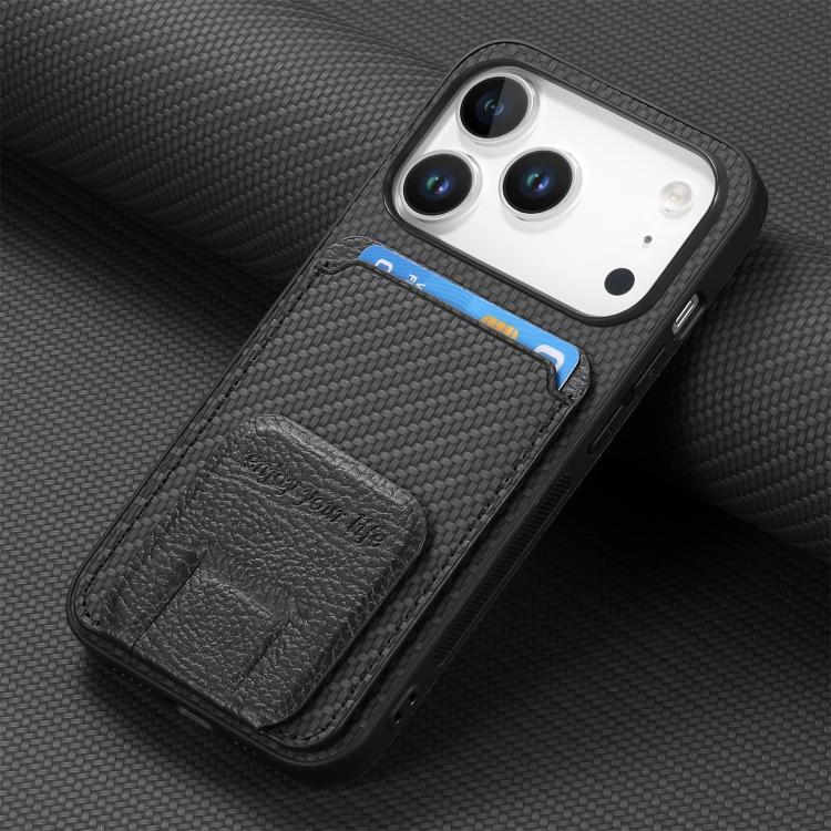 For iPhone 17 Pro Max Carbon Fiber Card Bag Fold Stand Phone Case(Black) - 5
