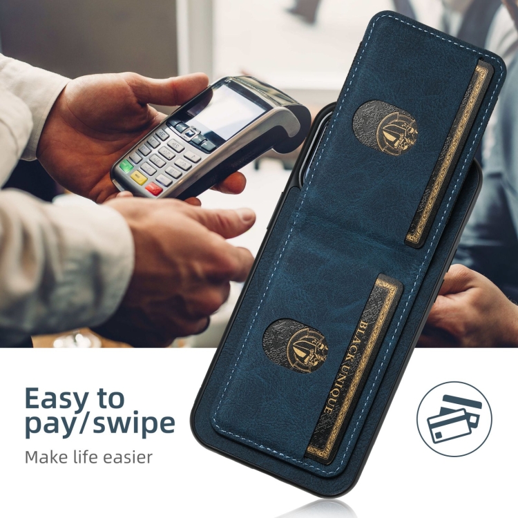 For iPhone 16 Plus Suteni H03 Litchi Leather Card Bag Stand Back Phone Case(Blue) For iPhone 16 Plus Suteni H03 Litchi Leather Card Bag Stand Back Phone Case(Blue)