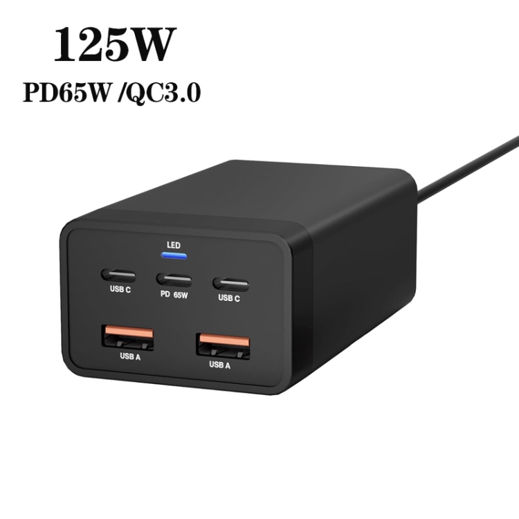 GAN 125W PD65W Dual Type-C + QC3.0 USB Multi Compatible Notebook Adapter EU Plug GAN 125W PD65W Dual Type-C + QC3.0 USB Multi Compatible Notebook Adapter EU Plug