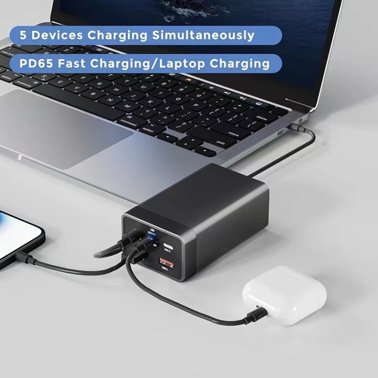 GAN 125W PD65W Dual Type-C + QC3.0 USB Multi Compatible Notebook Adapter EU Plug GAN 125W PD65W Dual Type-C + QC3.0 USB Multi Compatible Notebook Adapter EU Plug