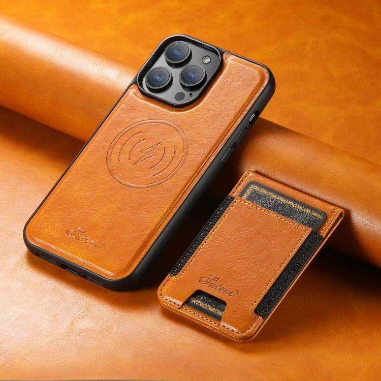 For iPhone 14 Pro Suteni H17 Oil Eax Leather MagSafe Detachable Wallet Phone Case(Khaki) For iPhone 14 Pro Suteni H17 Oil Eax Leather MagSafe Detachable Wallet Phone Case(Khaki)
