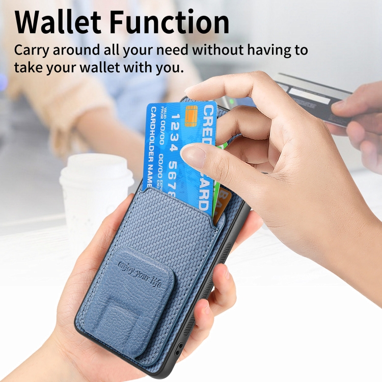 For Samsung Galaxy S24 Ultra 5G Carbon Fiber Card Bag Fold Stand Phone Case(Blue)