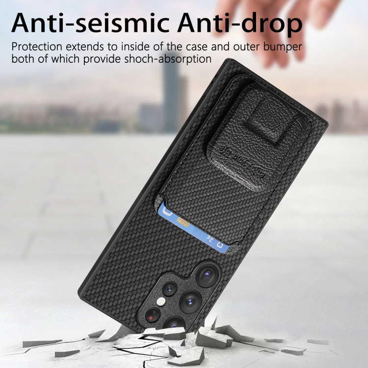 For Samsung Galaxy S22 Ultra 5G Carbon Fiber Card Bag Fold Stand Phone Case(Black) For Samsung Galaxy S22 Ultra 5G Carbon Fiber Card Bag Fold Stand Phone Case(Black)