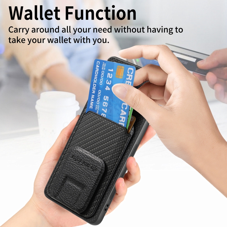 For Samsung Galaxy S22 Ultra 5G Carbon Fiber Card Bag Fold Stand Phone Case(Black) For Samsung Galaxy S22 Ultra 5G Carbon Fiber Card Bag Fold Stand Phone Case(Black)