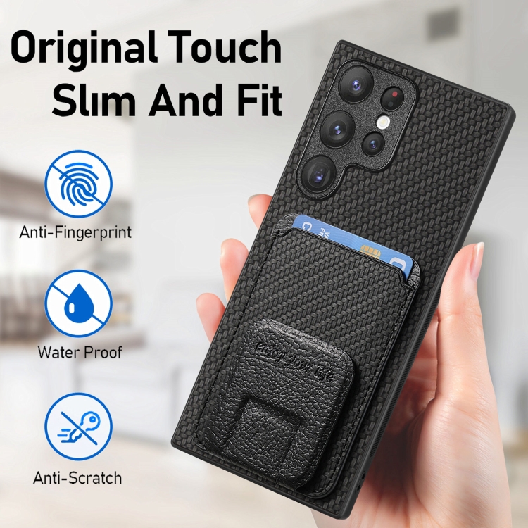 For Samsung Galaxy S22 Ultra 5G Carbon Fiber Card Bag Fold Stand Phone Case(Black) For Samsung Galaxy S22 Ultra 5G Carbon Fiber Card Bag Fold Stand Phone Case(Black)