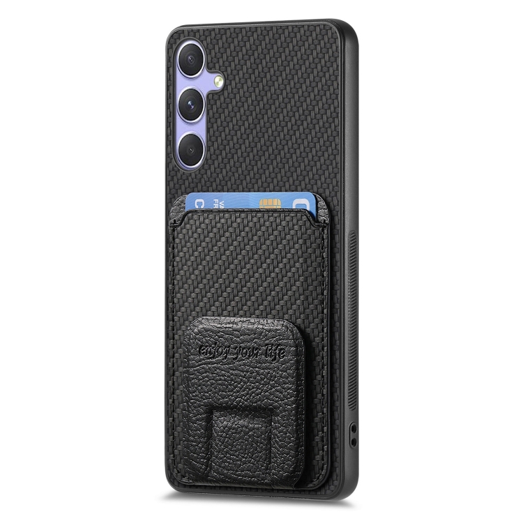 For Samsung Galaxy S25 Ultra 5G Carbon Fiber Card Bag Fold Stand Phone Case(Black) For Samsung Galaxy S25 Ultra 5G Carbon Fiber Card Bag Fold Stand Phone Case(Black)