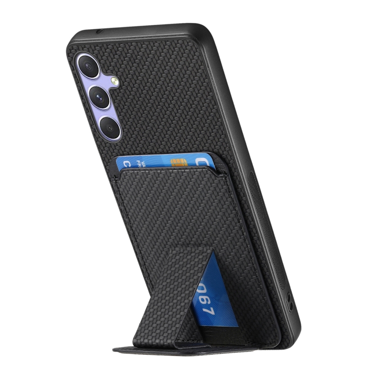 For Samsung Galaxy S25 Ultra 5G Carbon Fiber Card Bag Fold Stand Phone Case(Black) For Samsung Galaxy S25 Ultra 5G Carbon Fiber Card Bag Fold Stand Phone Case(Black)