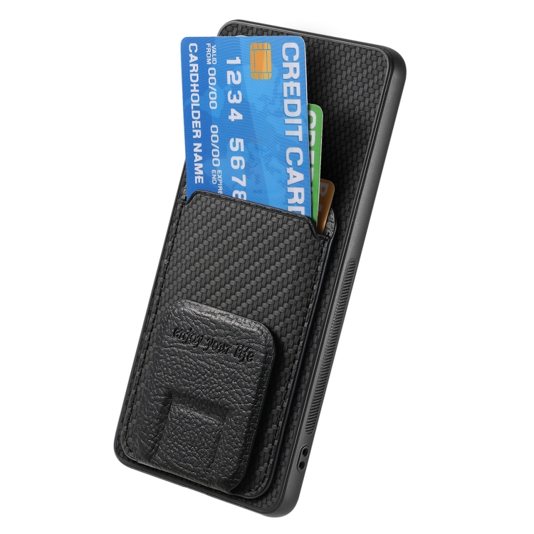 For Samsung Galaxy S25 Ultra 5G Carbon Fiber Card Bag Fold Stand Phone Case(Black) For Samsung Galaxy S25 Ultra 5G Carbon Fiber Card Bag Fold Stand Phone Case(Black)